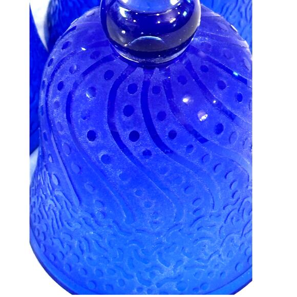 "It's A Blast" Arizona Cobalt Blue/Clear Stem Art Glass Water Wine Goblets-Set 3 - Picture 4 of 10